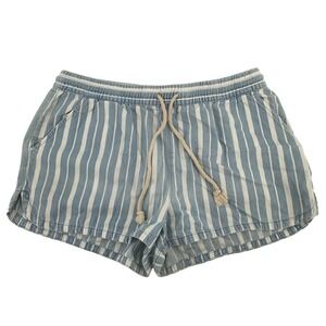 Aerie Striped Lounge Shorts Women Medium Blue White Drawstring Cotton Casual